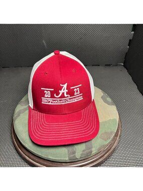 Alabama 2023 SEC Football Champions Red & White Mesh Trucker Hat By The Game Adj